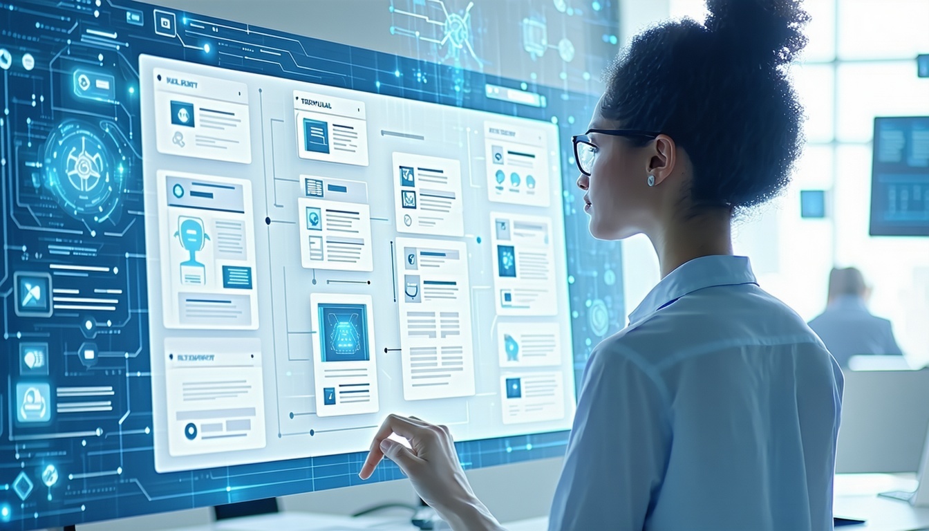 Ragazza al computer con interfacce digitali e AI.