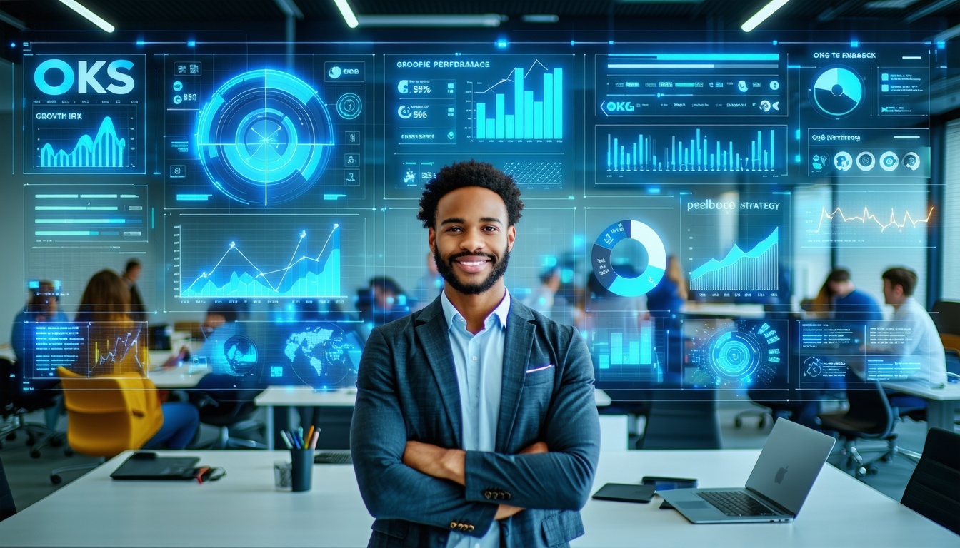 Professionista in ufficio con interfacce digitali