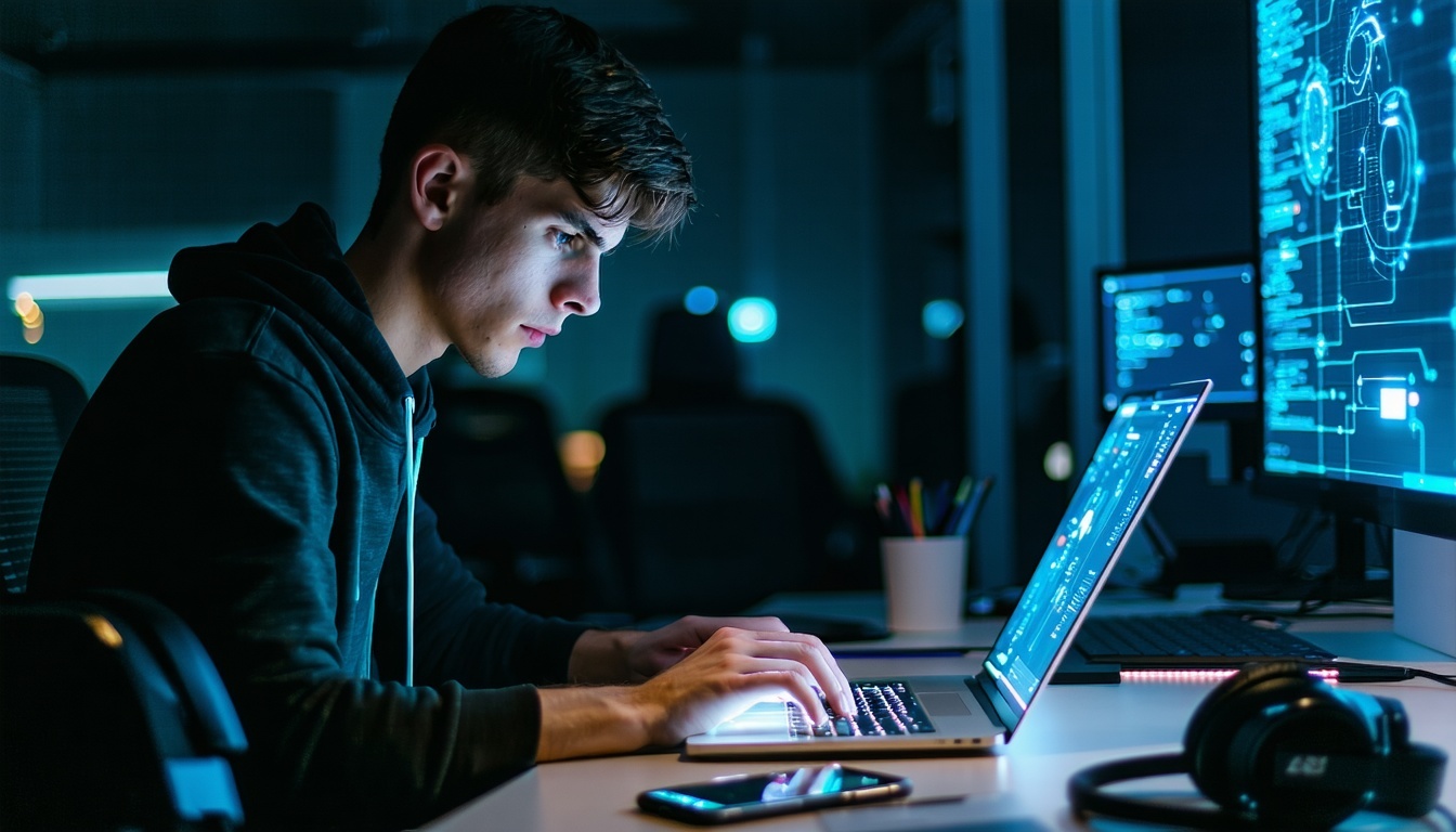 Professionista su laptop si occupa di cybersecurity