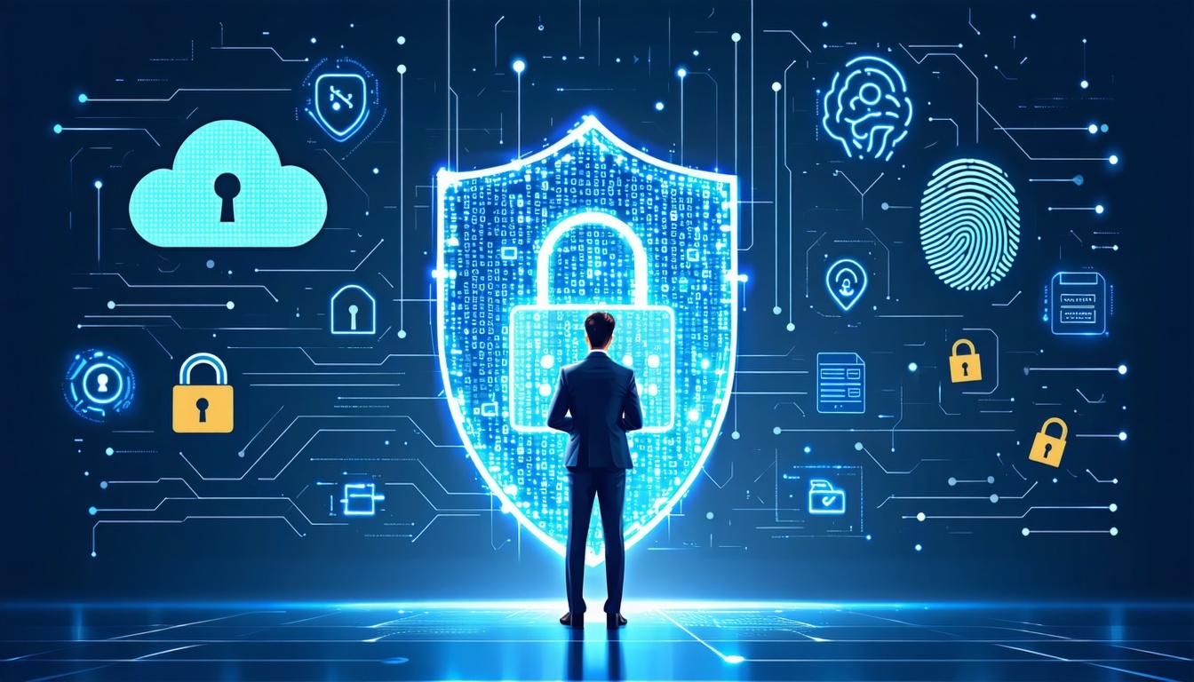uomo di spalle con interfacce digitali