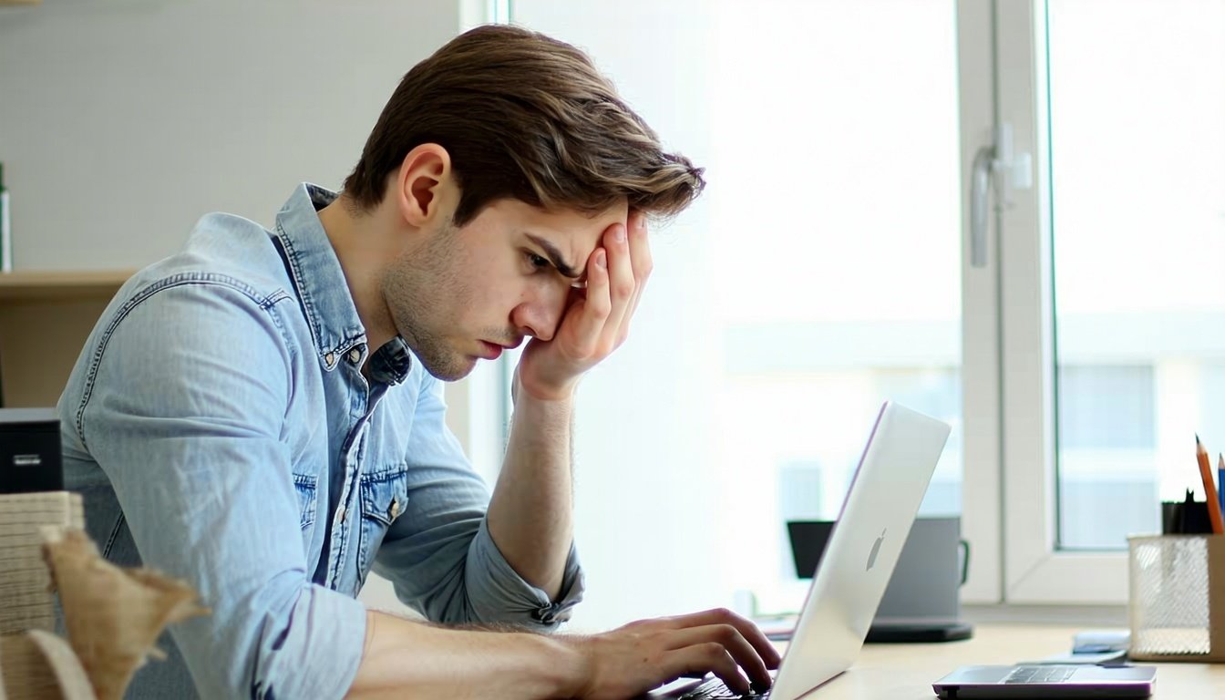 Giovane neo-laureato stressato nella ricerca del lavoro