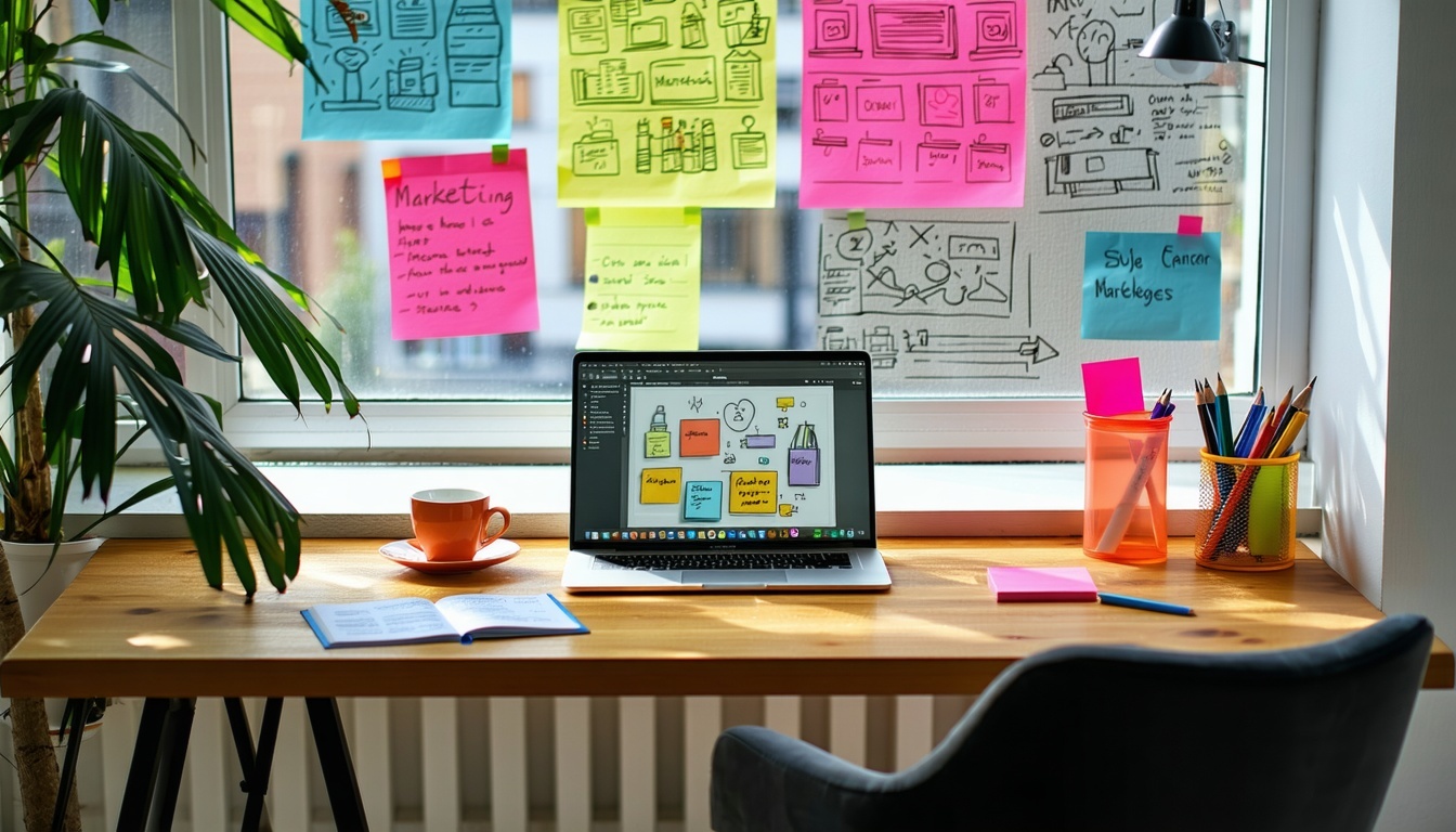 Un computer su una scrivania con tanti post-it